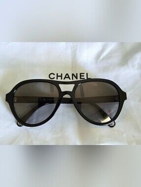 Chanel Polarized Aviator Sunglasses 5222-U M3 Black Frame/ Gradient Gray Lenses